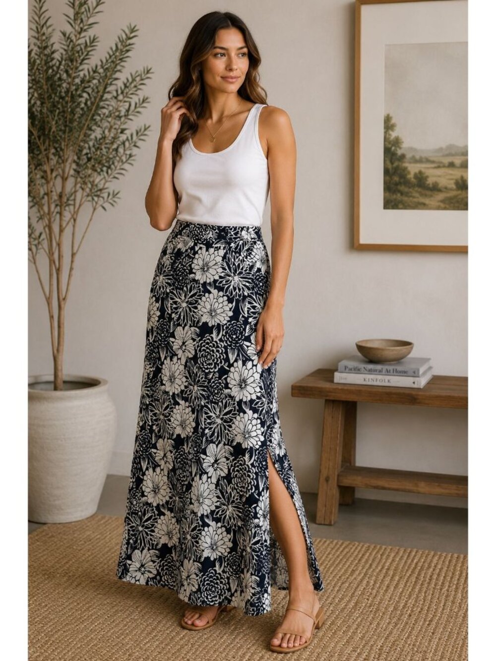 Talbots Petite Navy White Floral Midi Skirt Wrap Style Size Petite